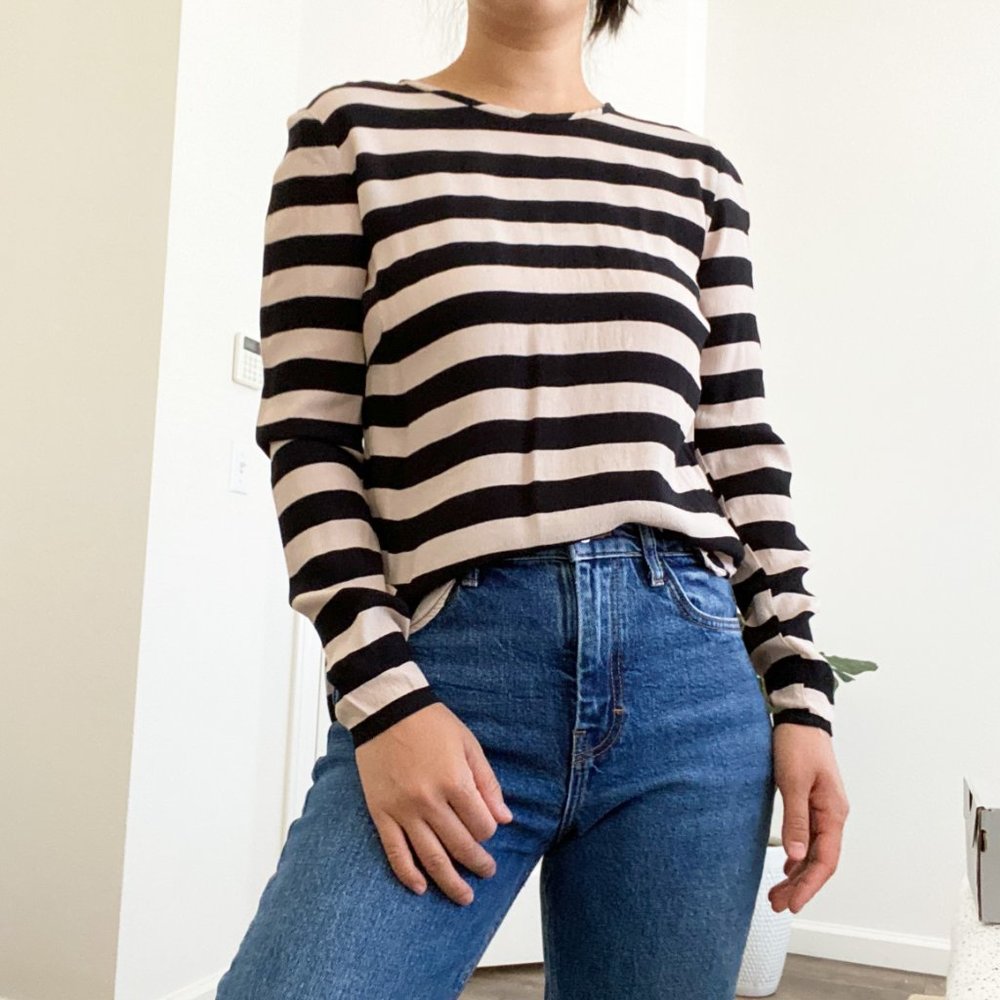 H&M Striped Blouse Top with Buttons on Back  - T15